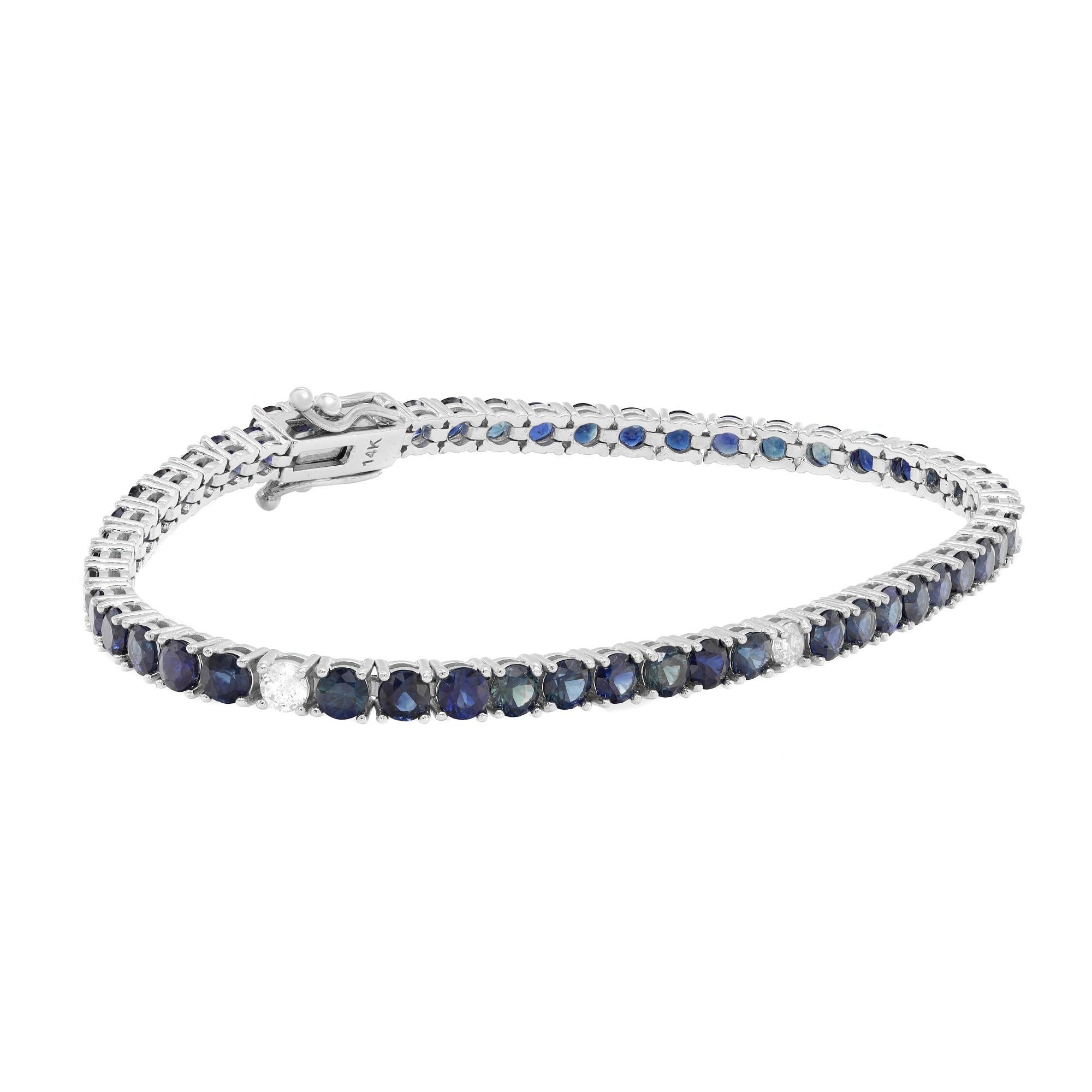 Blue Sapphire 8.31Cttw Diamond 0.32Cttw Tennis Bracelet 14k White Gold In New Condition For Sale In New York, NY