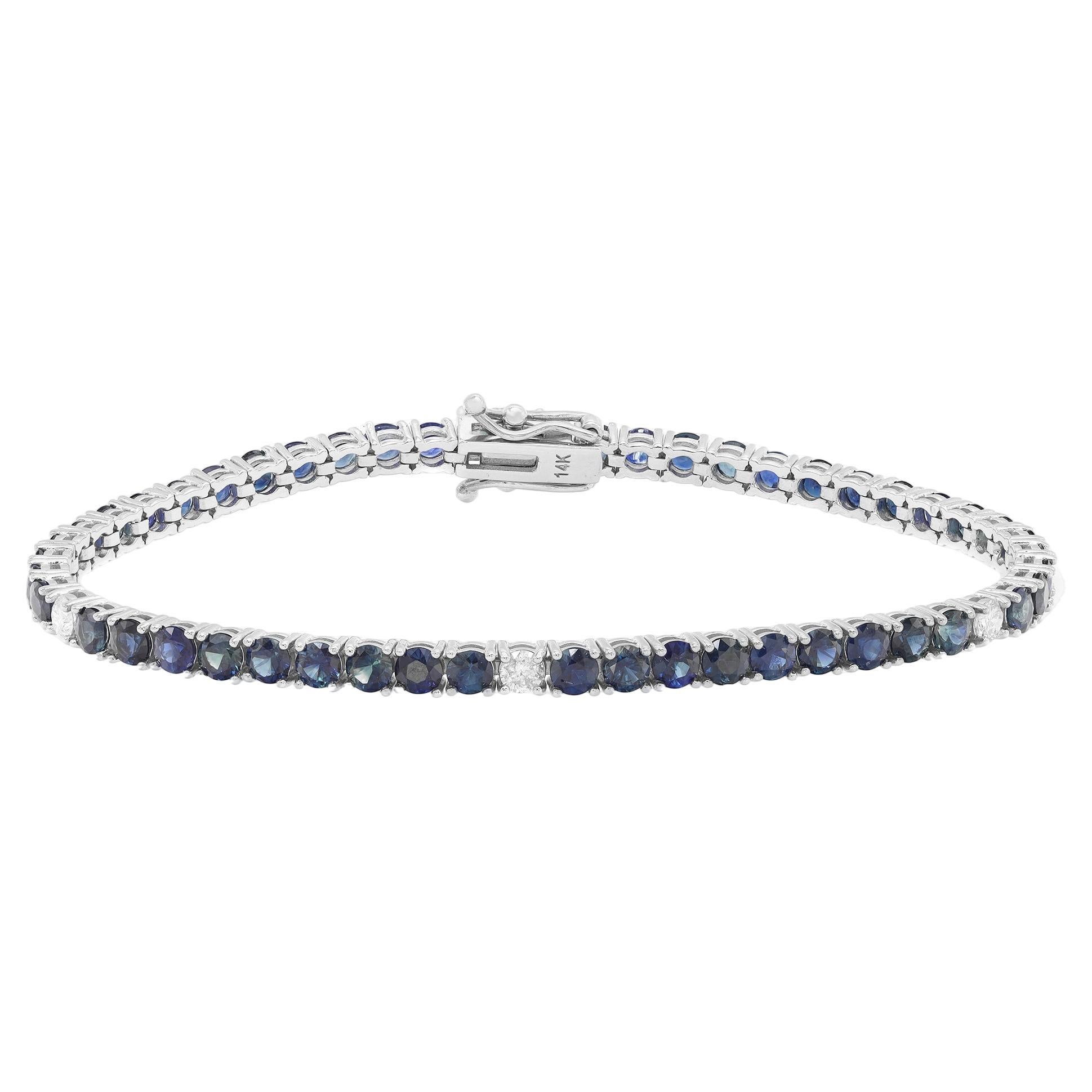 Blue Sapphire 8.31Cttw Diamond 0.32Cttw Tennis Bracelet 14k White Gold For Sale
