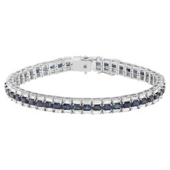Blue Sapphire 8.68ct White Diamond 4.37ct Tennis Bracelet 14K White Gold