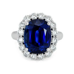 Blue Sapphire AAA Gem 10.64 Carats set in Platinum Ring GRS Report with Diamonds