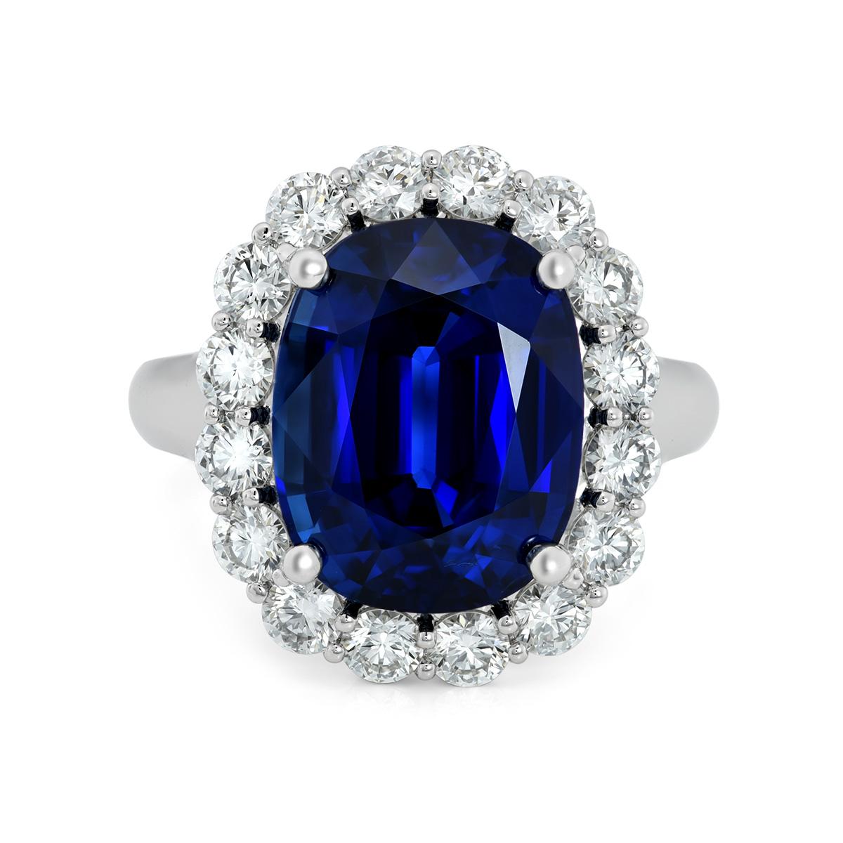 Mixed Cut Blue Sapphire AAA Gem 10.64 Carats set in Platinum Ring GRS Report with Diamonds