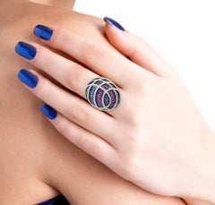 Blauer Saphir Amethyst Tsavorit Diamant 18 Karat Gold Bombe Ring