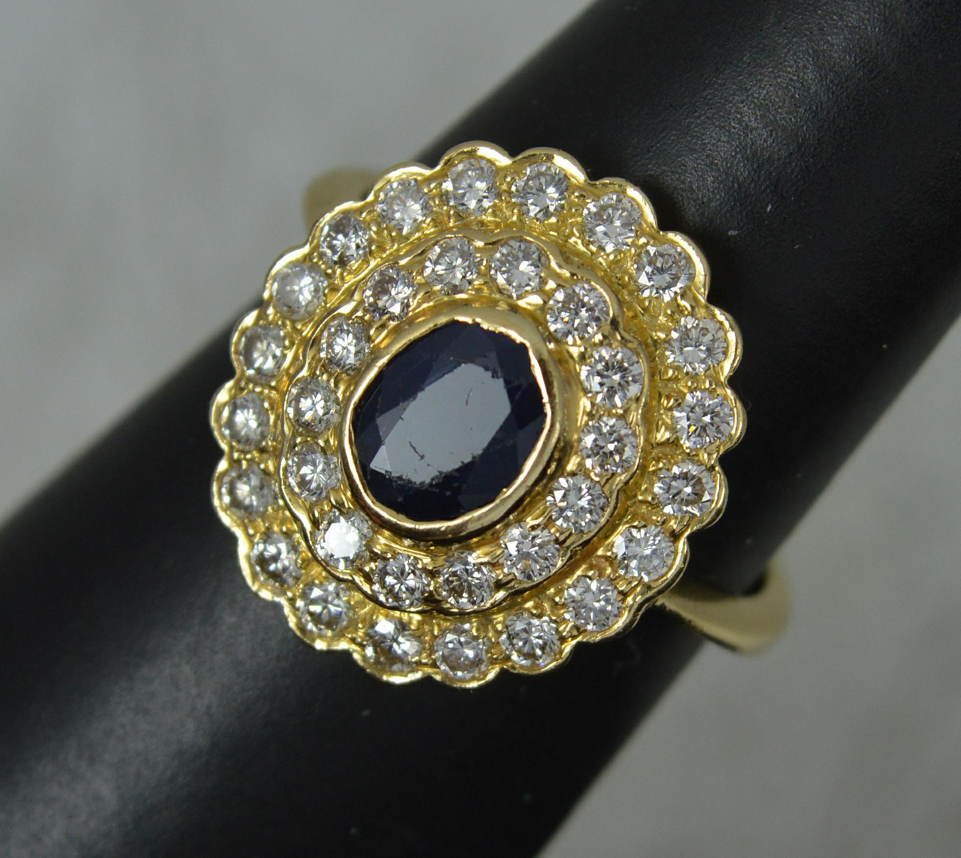 Women's Blue Sapphire and 1.00ct Diamond 18ct Gold Cluster Ring