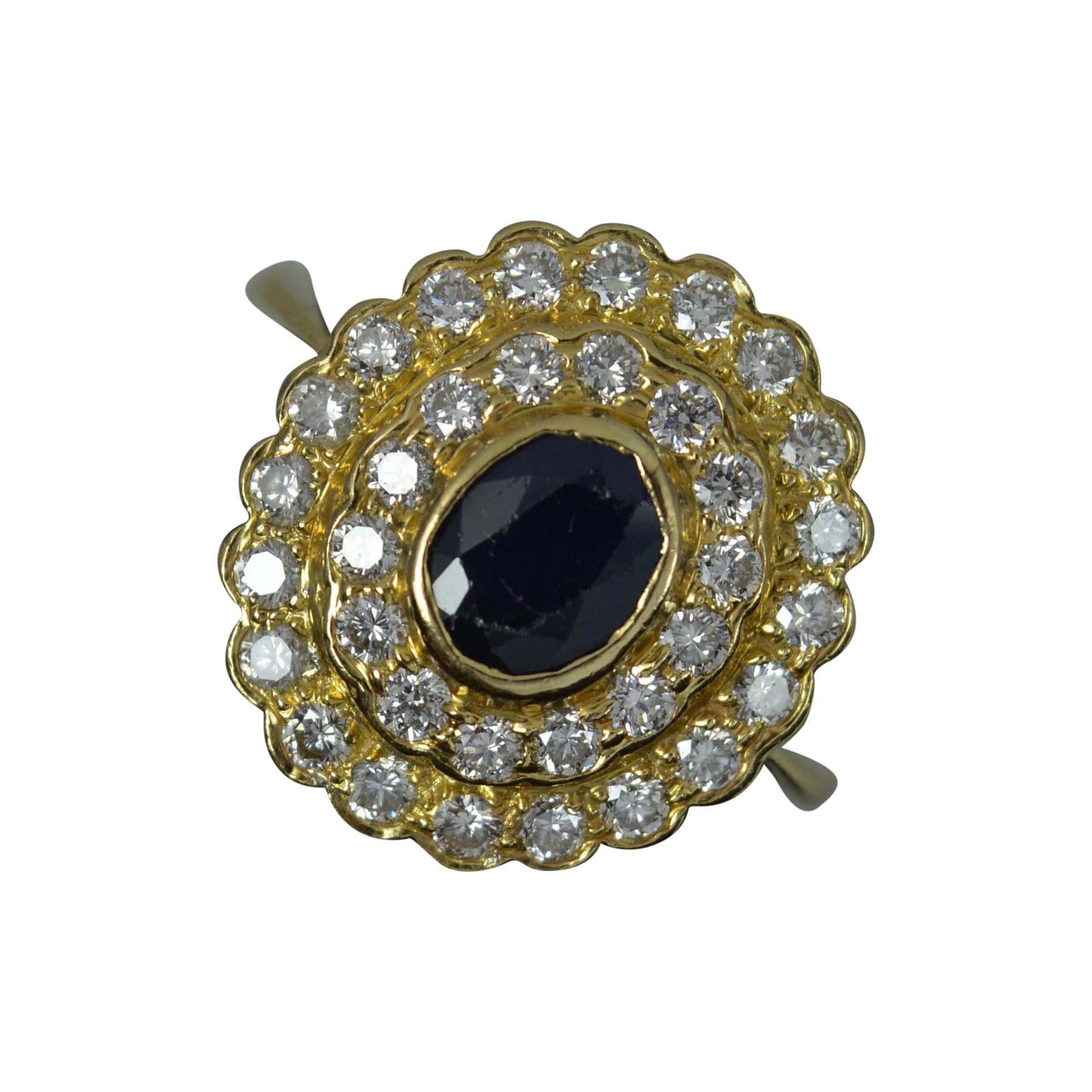 Blue Sapphire and 1.00ct Diamond 18ct Gold Cluster Ring