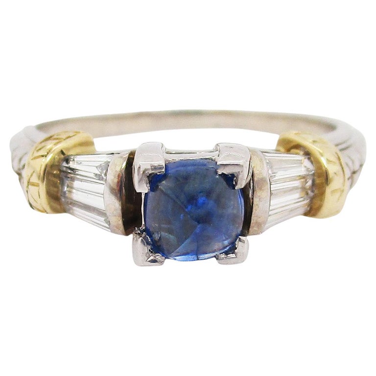 0.89 Carat Genuine Blue Sapphire and White Diamond 14K Yellow Gold Ring main image 0