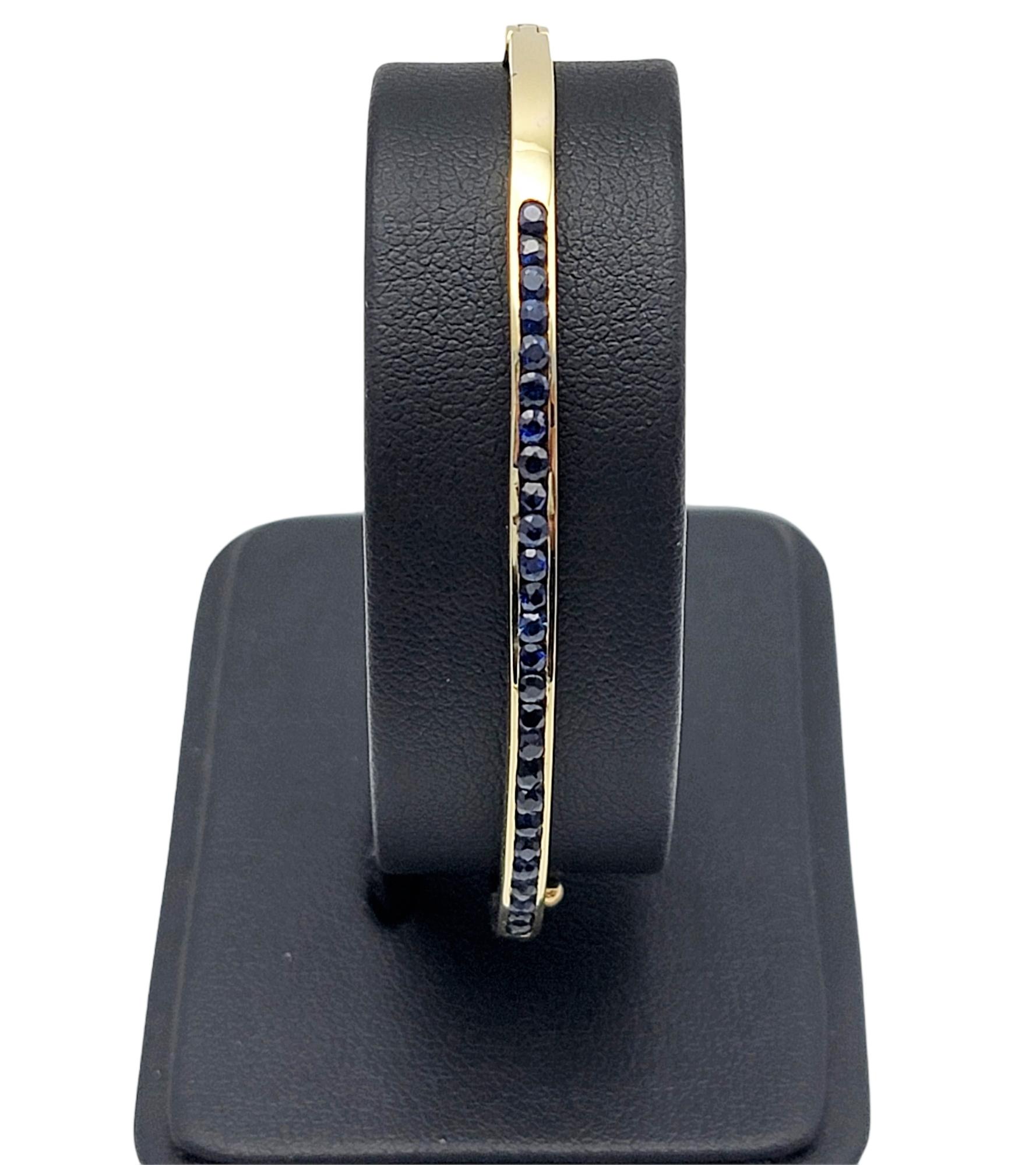 Blue Sapphire and 18 Karat Yellow Gold Rectangle Hinged Narrow Bangle Bracelet For Sale 2