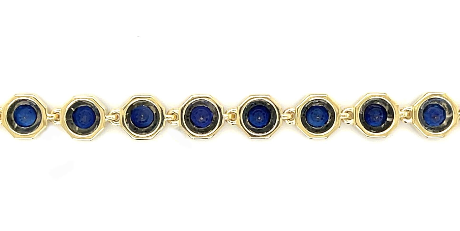 Blue Sapphire and 18k Yellow Gold Tennis Bracelet, 4.96 Carats Total, 7 Inches For Sale 1
