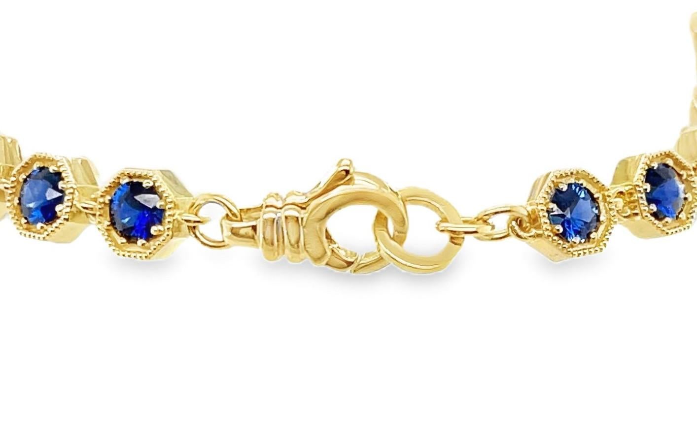 Blue Sapphire and 18k Yellow Gold Tennis Bracelet, 4.96 Carats Total, 7 Inches For Sale 2