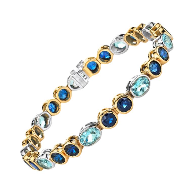 Blue Sapphire and Aquamarine 18 Karat Yellow and White Gold Bracelet