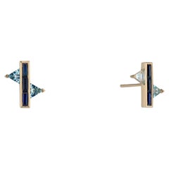 JV Insardi Blue Sapphire and Aquamarine 18kt Gold Stud Earrings