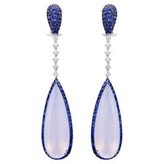 Blauer Saphir und Chalcedon Ohrhänger Diamanten 32 Karat 18K Gold