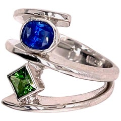 Blue Sapphire and Chrome Tourmaline Gold Ring