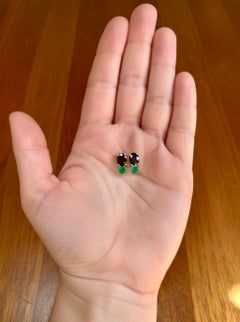 Blue Sapphire, and Colombian Emerald Stud Earrings 18K Yellow Gold