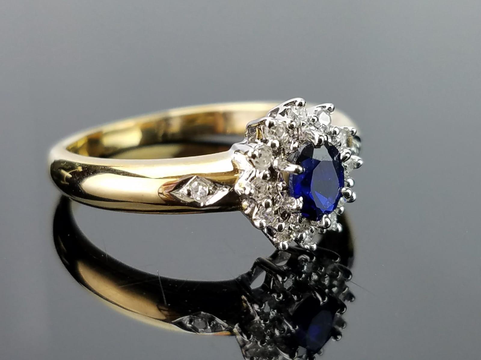 Art Deco Blue Sapphire and Diamond 14 Karat Gold Ring