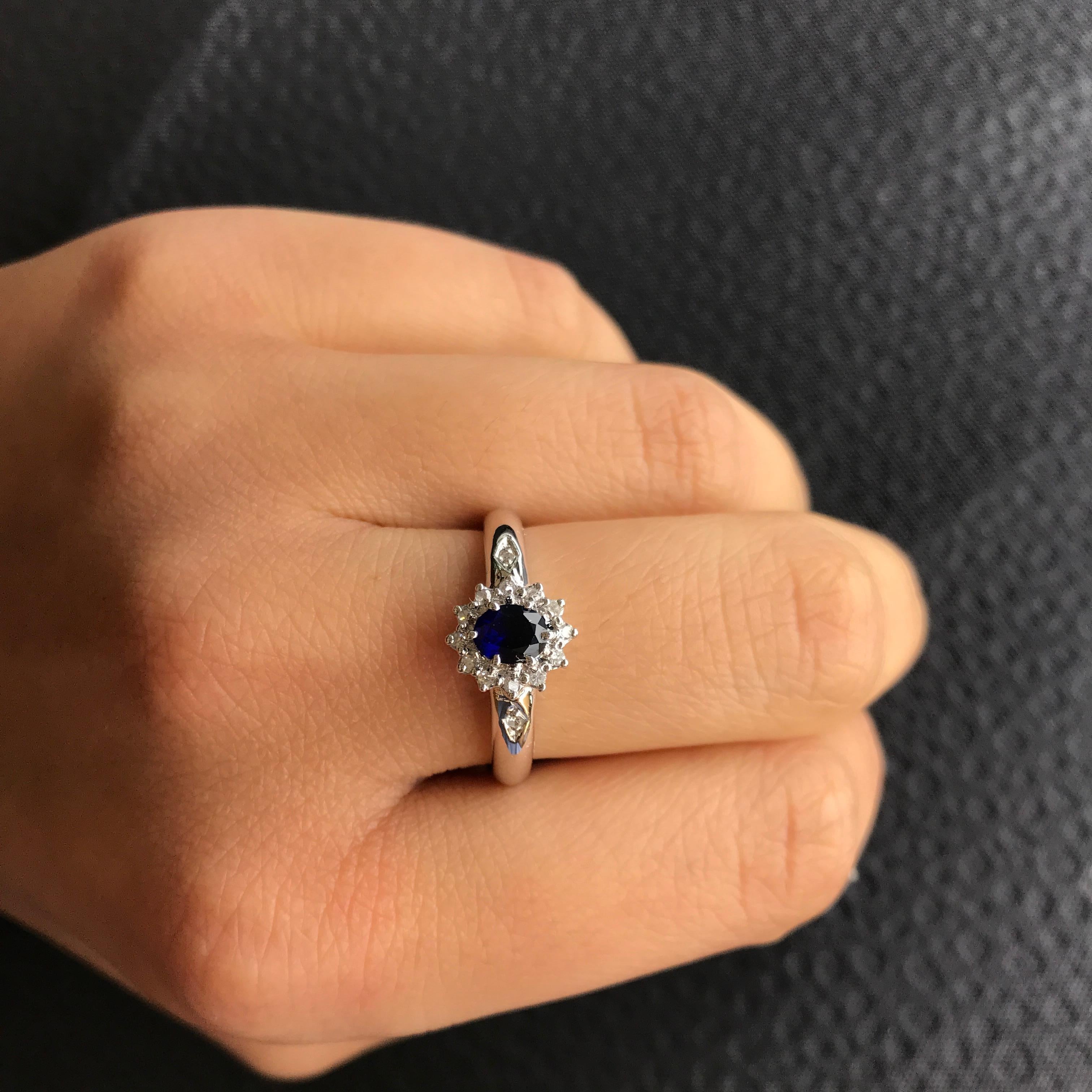 Art Deco Blue Sapphire and Diamond 14 Karat Gold Ring