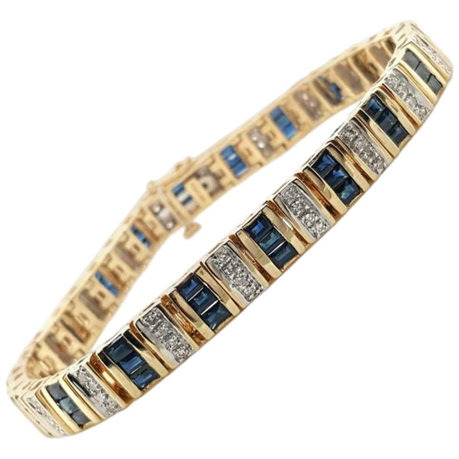 Blue Sapphire and Diamond 14 Karat Yellow Gold Bracelet