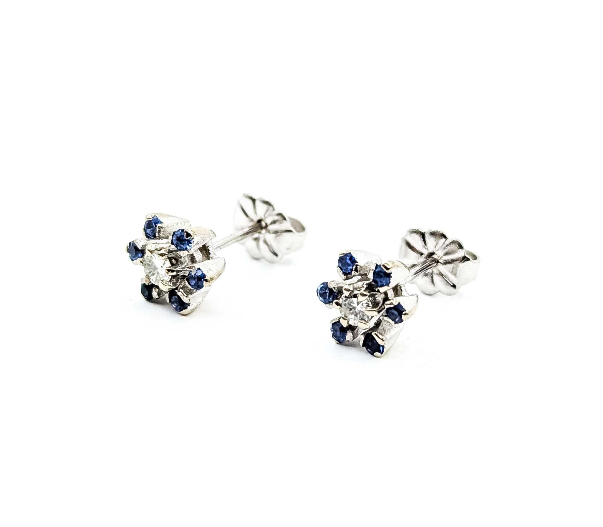 Pendientes Zafiro Azul y Diamante Oro Blanco 14k Contemporáneo en venta