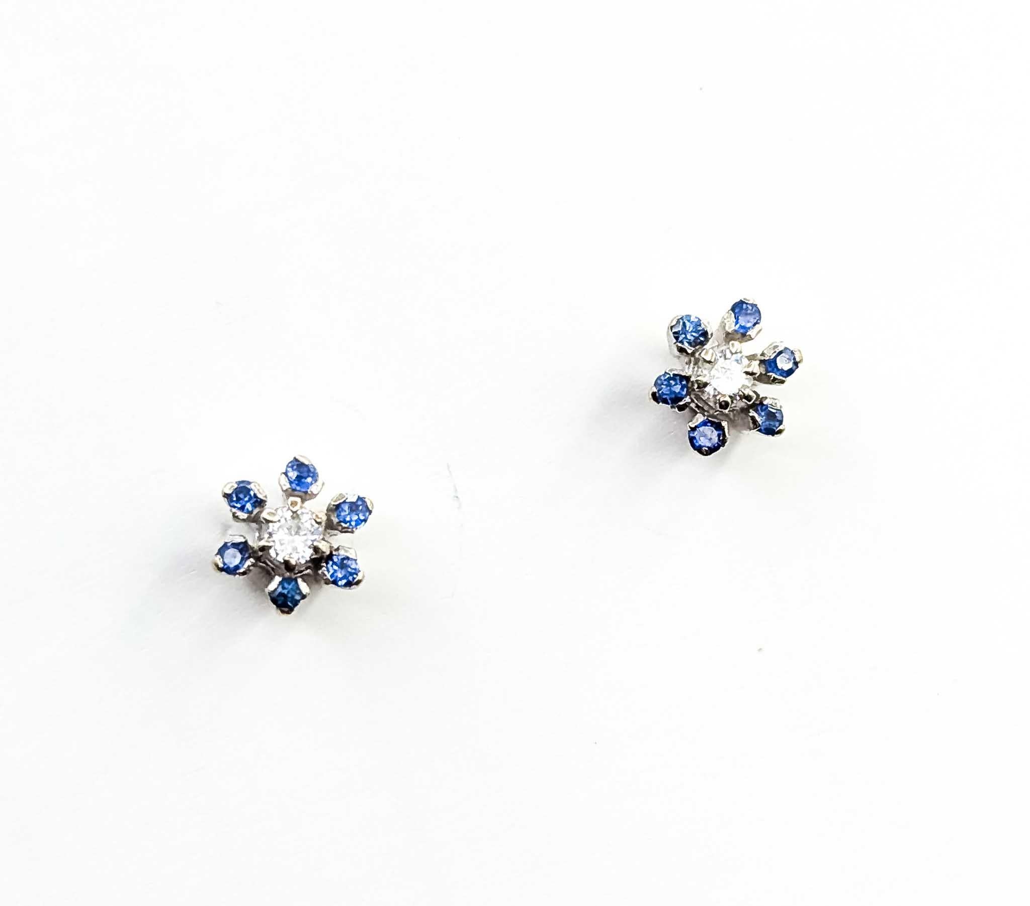 Pendientes Zafiro Azul y Diamante Oro Blanco 14k Corte redondo en venta
