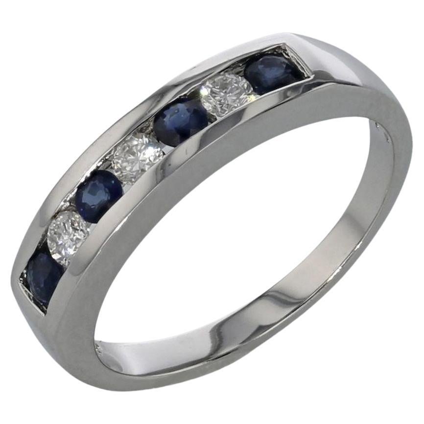 Blue Sapphire and Diamond 14K White Gold Ring For Sale
