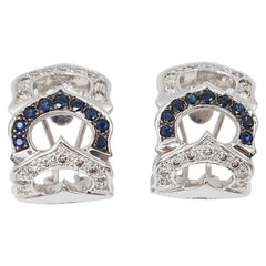 Blue Sapphire and Diamond 18K White Gold Clip Huggies