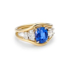 Blue Sapphire and Diamond 18K Yellow Gold Cocktail Ring Engagement Ring