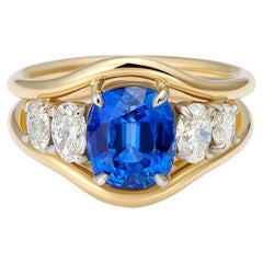 Blue Sapphire and Diamond 18K Yellow Gold Cocktail Ring Engagement Ring