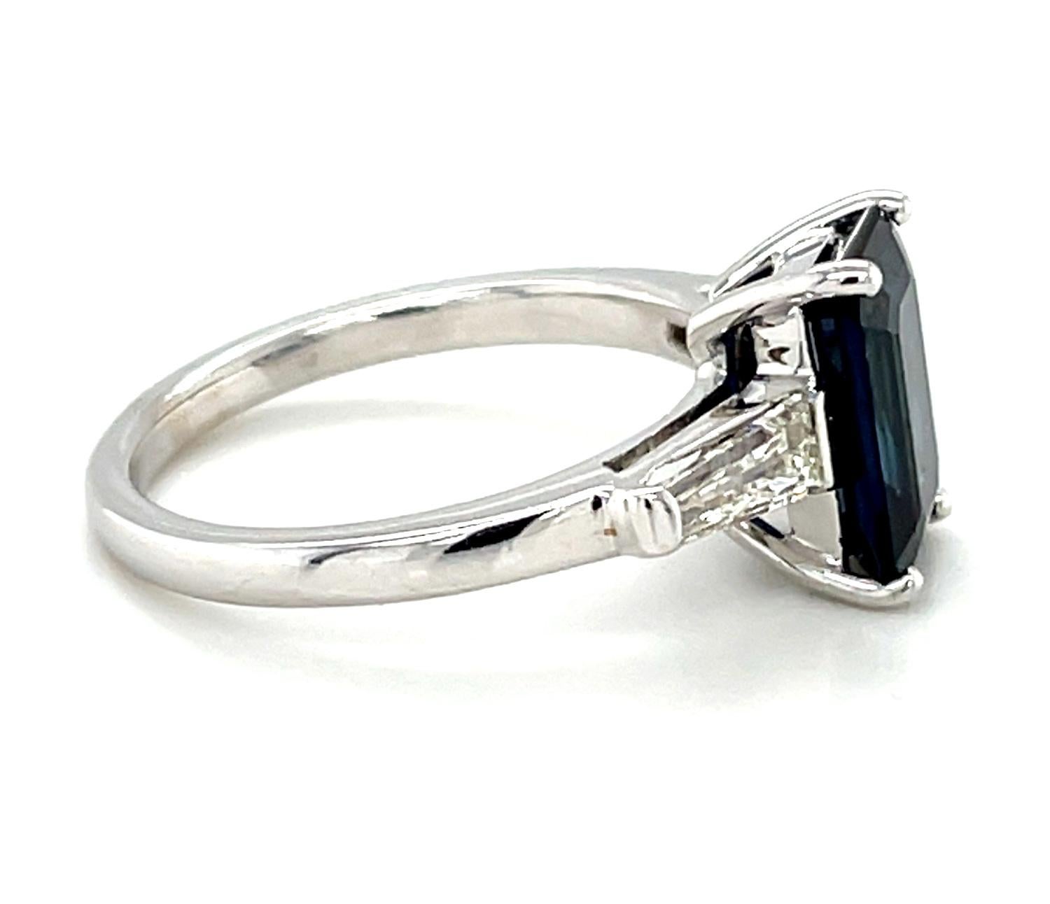 emerald cut sapphire ring with baguette diamonds