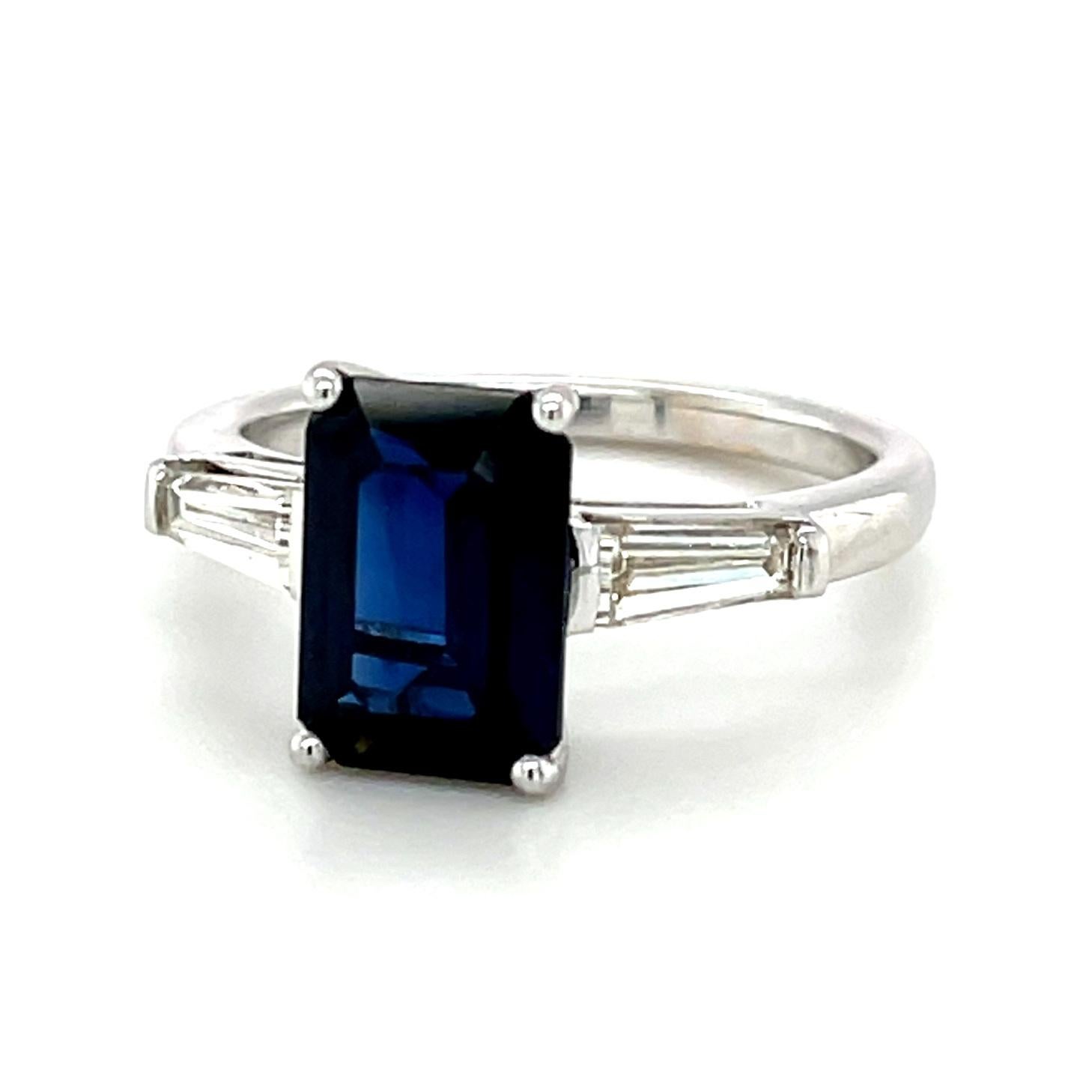 Artisan Blue Sapphire and Diamond 3-Stone Engagement Ring in White Gold, 2.61 Carats 