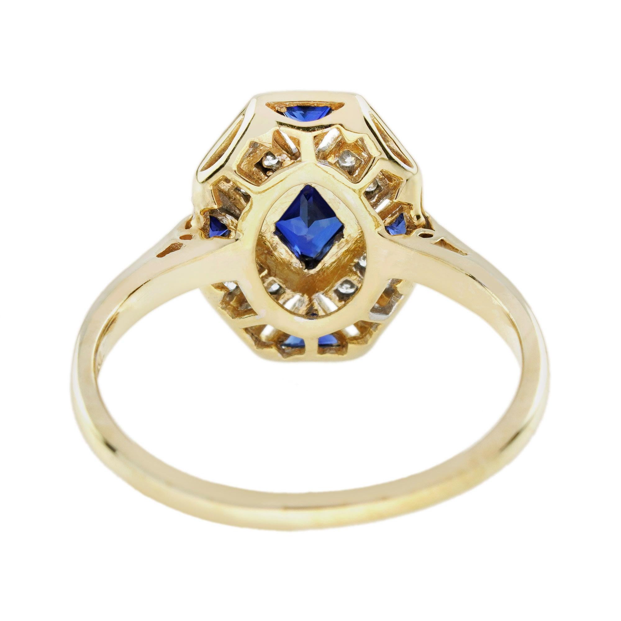 For Sale:  Blue Sapphire and Diamond Art Deco Style Cluster Ring in 14K Two Tone Gold 5