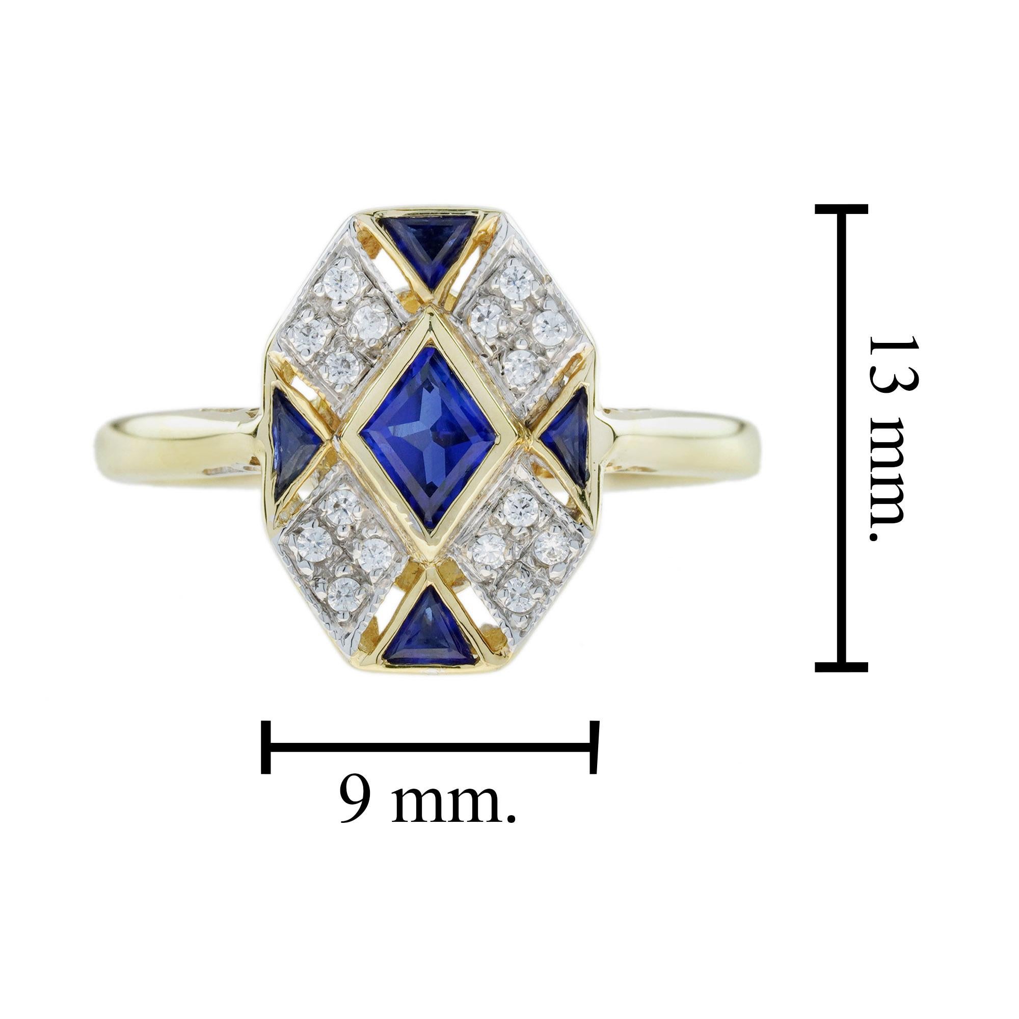 For Sale:  Blue Sapphire and Diamond Art Deco Style Cluster Ring in 14K Two Tone Gold 7