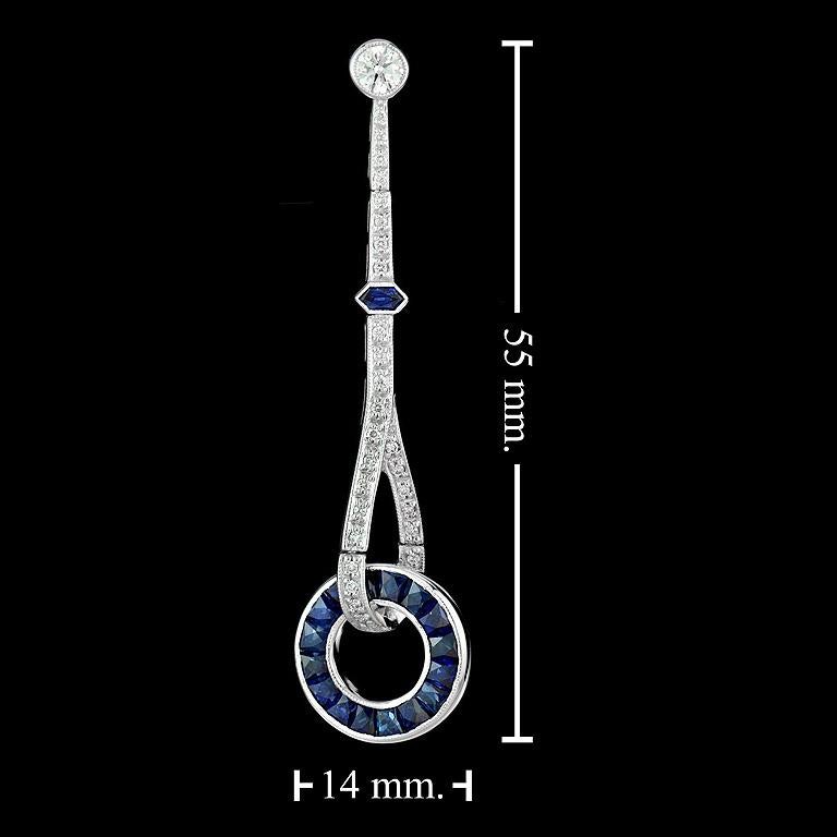 Orecchini a ciambella con zaffiro blu e diamanti in stile Art Déco in oro bianco 18 carati 4