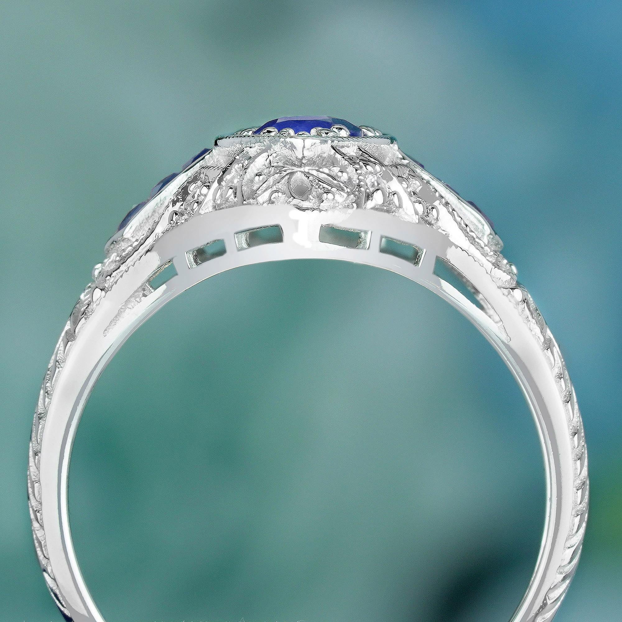 Anello in stile Art Deco con zaffiro blu e diamante in oro massiccio 14K Whiting In condizioni Nuovo in vendita a Bangkok, TH