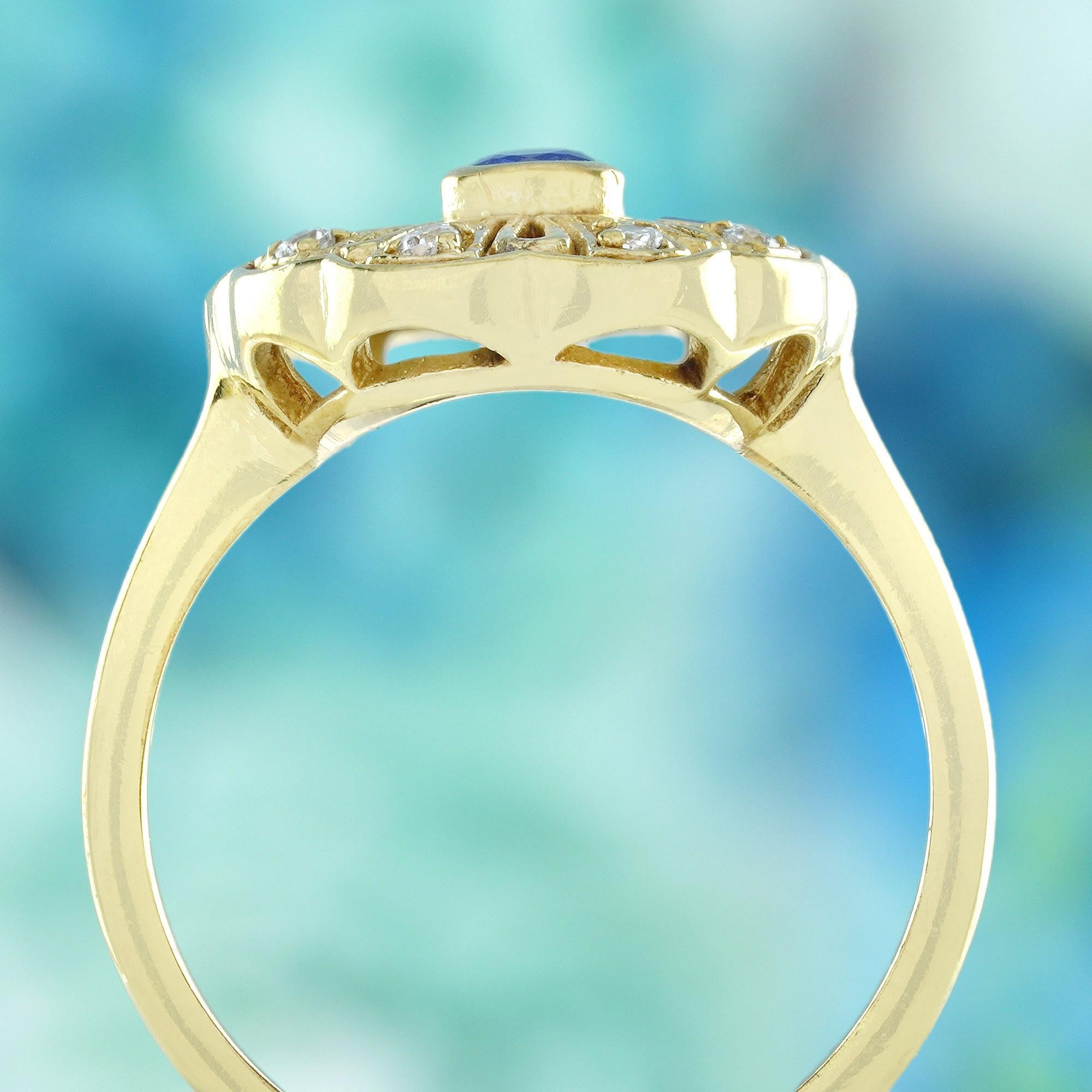 Blue Sapphire and Diamond Art Deco Style  Ring in Solid 14K Yellow Gold In New Condition For Sale In Bangkok, TH