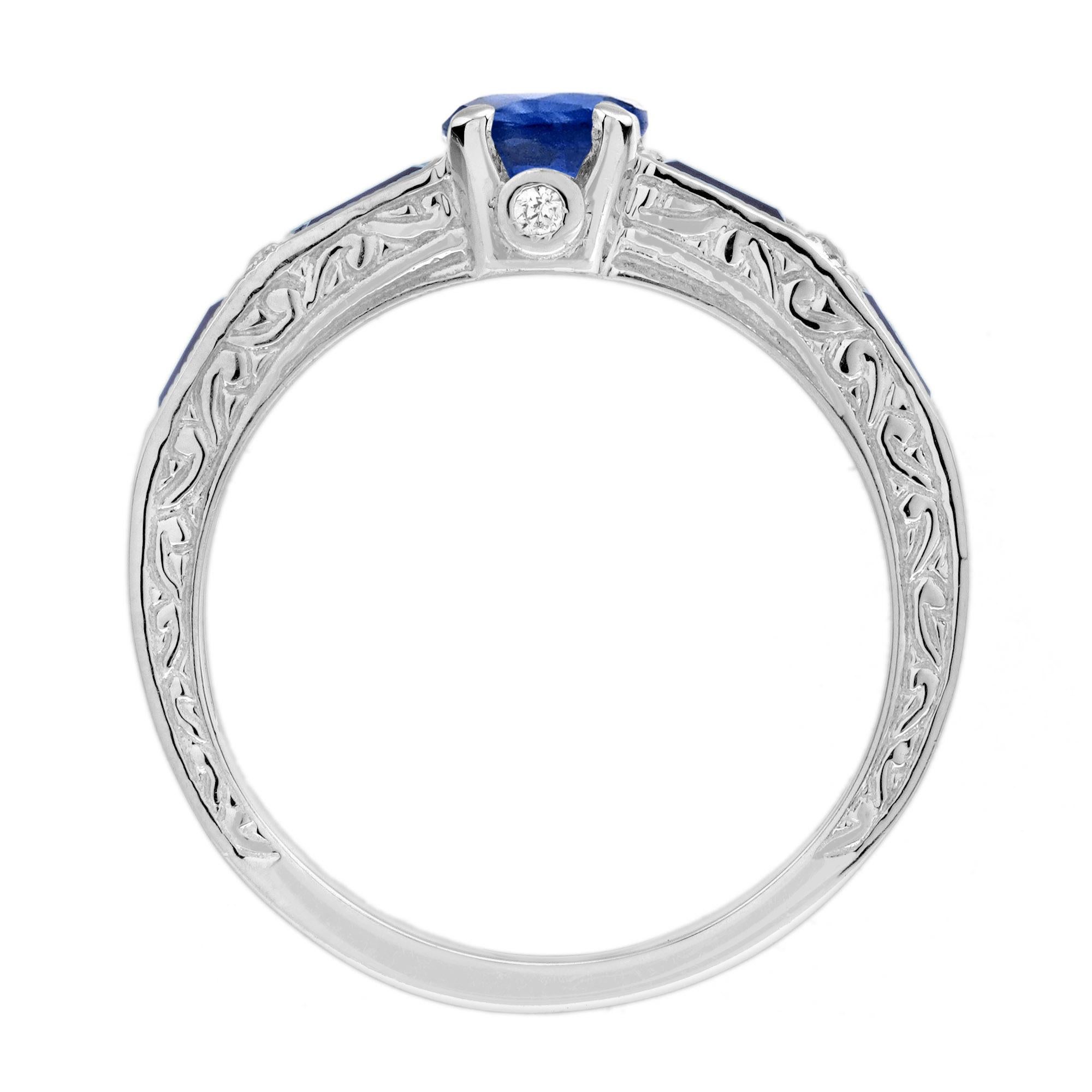 Bague de fiançailles solitaire en or 14 carats, saphir bleu et diamant, style Art déco en vente 5