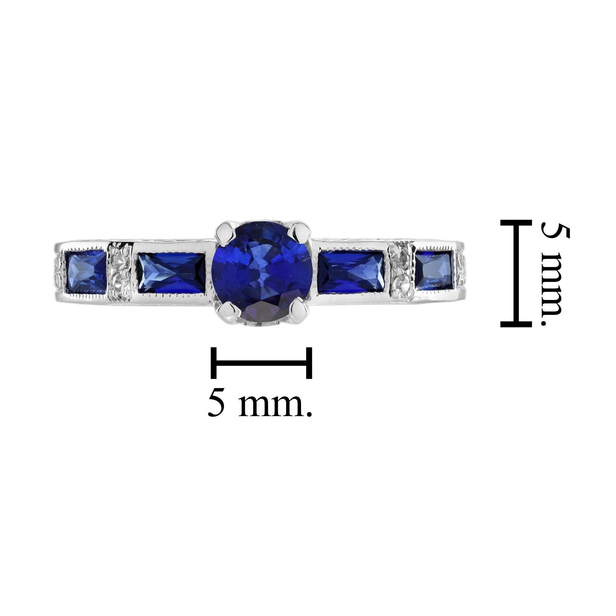 Anello di fidanzamento solitario con zaffiro blu e diamante in stile Art Déco in oro 14K in vendita 6