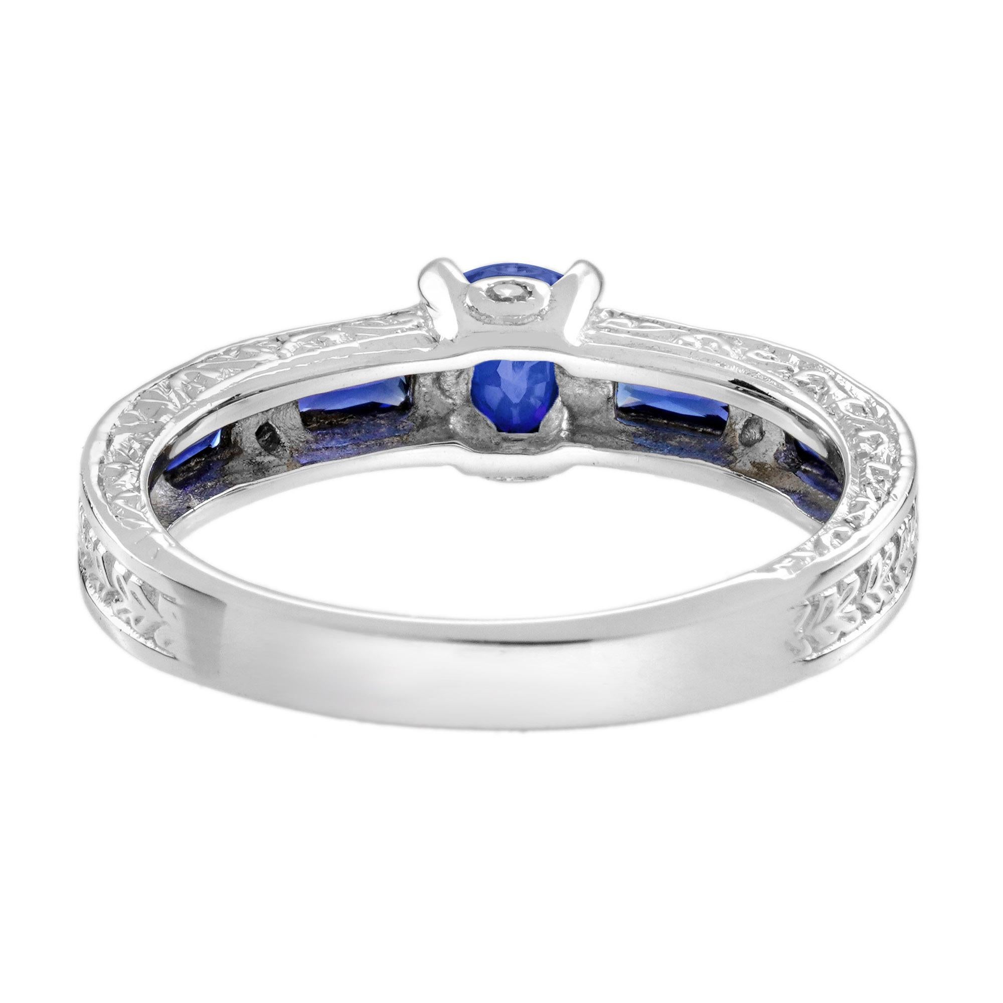 Anello di fidanzamento solitario con zaffiro blu e diamante in stile Art Déco in oro 14K in vendita 4