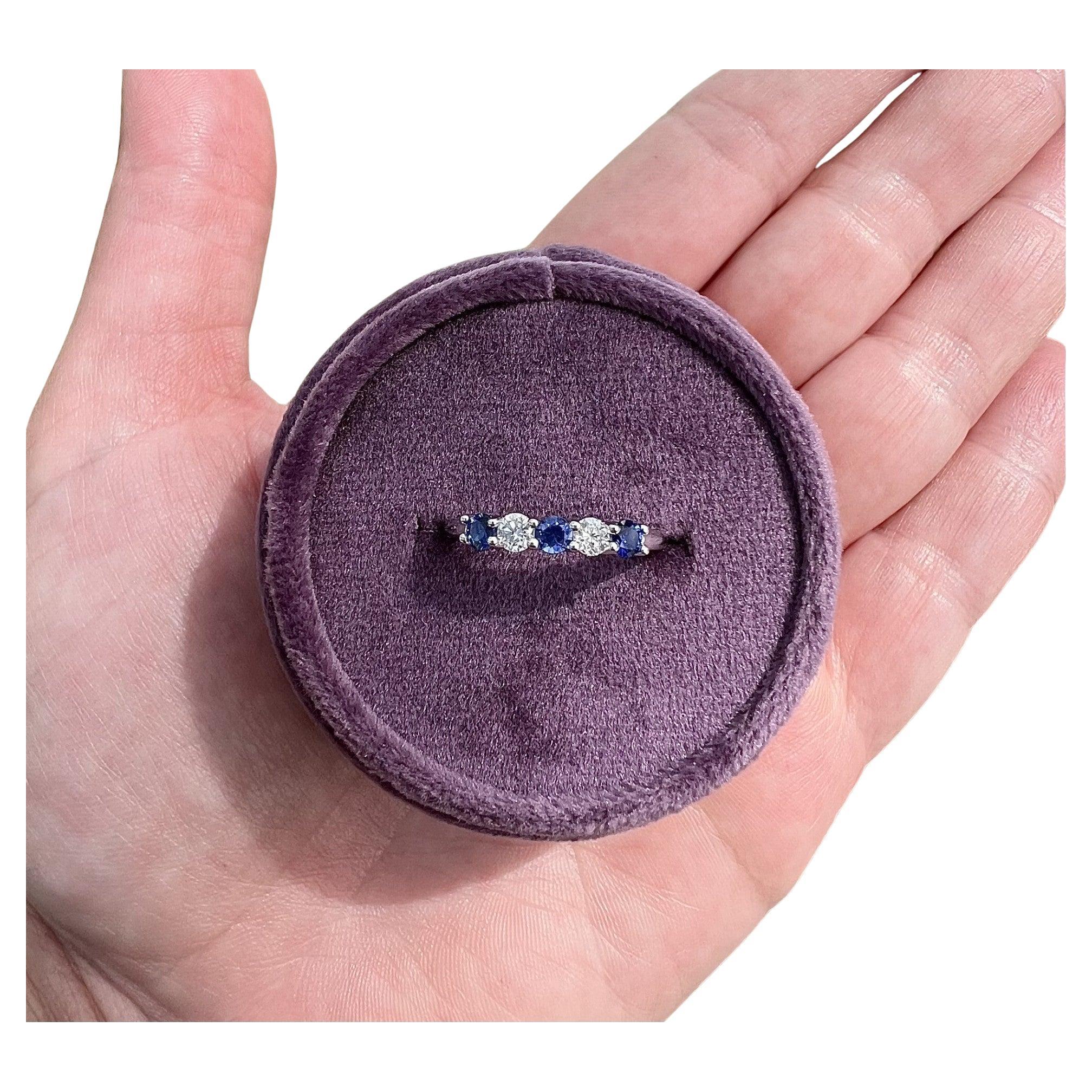 Blue Sapphire and Diamond Band in White Gold For Sale