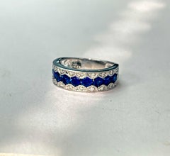 Blue Sapphire and Diamond Band Ring in 18k White Gold