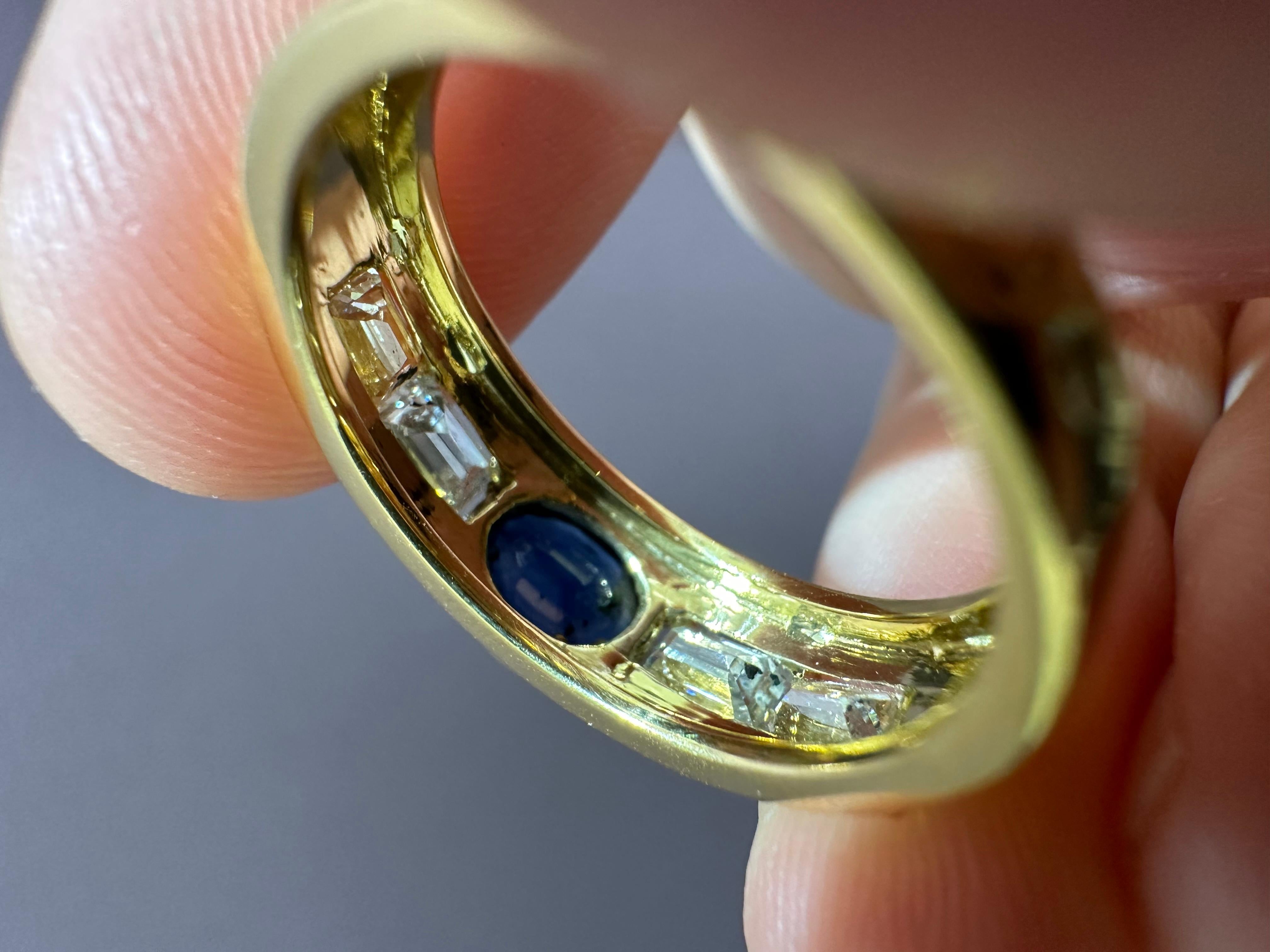 Blue Sapphire and Diamond Band Ring set in Yellow Gold  For Sale 1