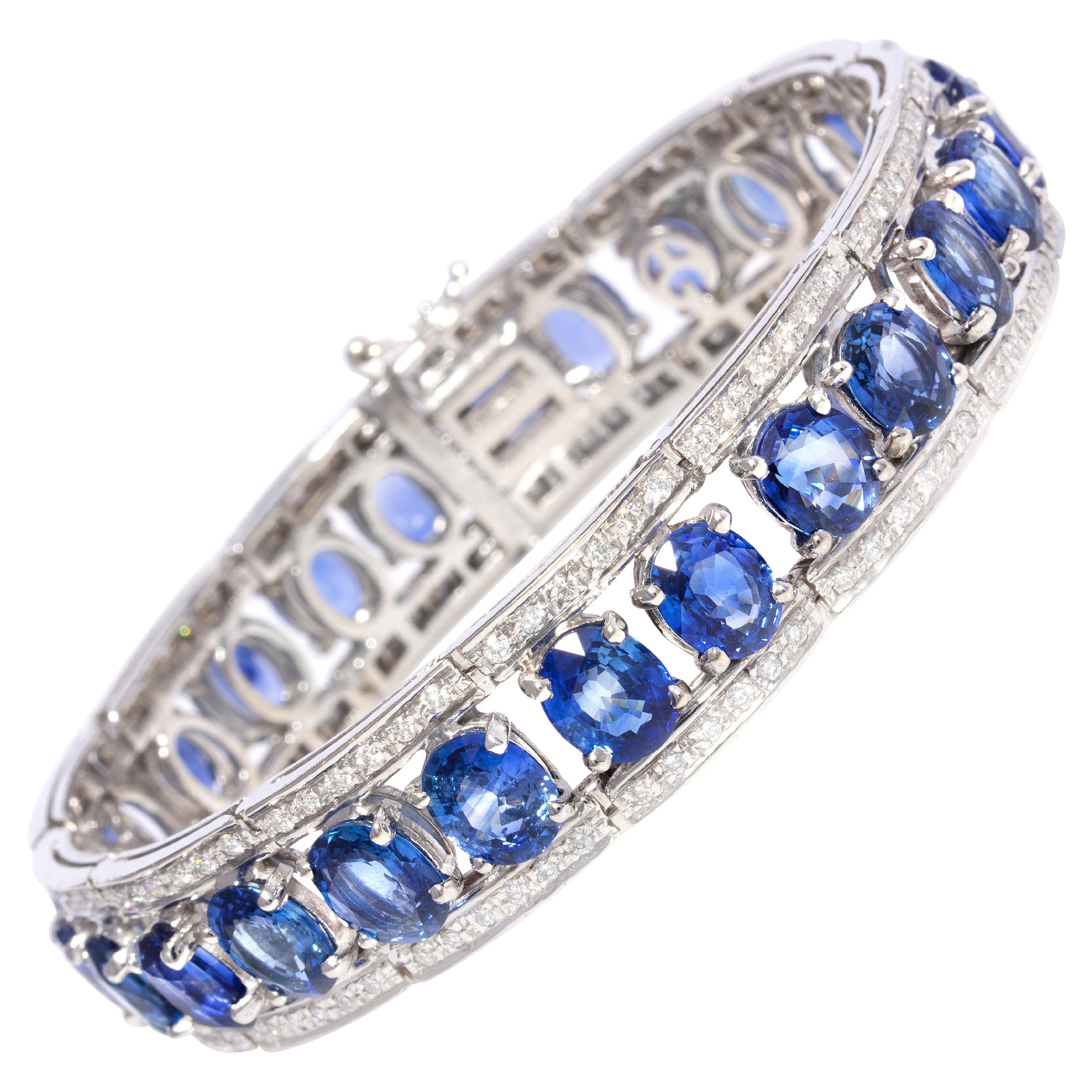 Blue Sapphire and Diamond Bangle Bracelet Design by Ella Gafter
