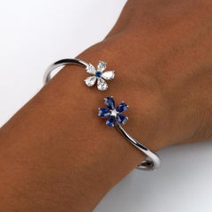Blue Sapphire and Diamond Bangle Bracelet White Gold