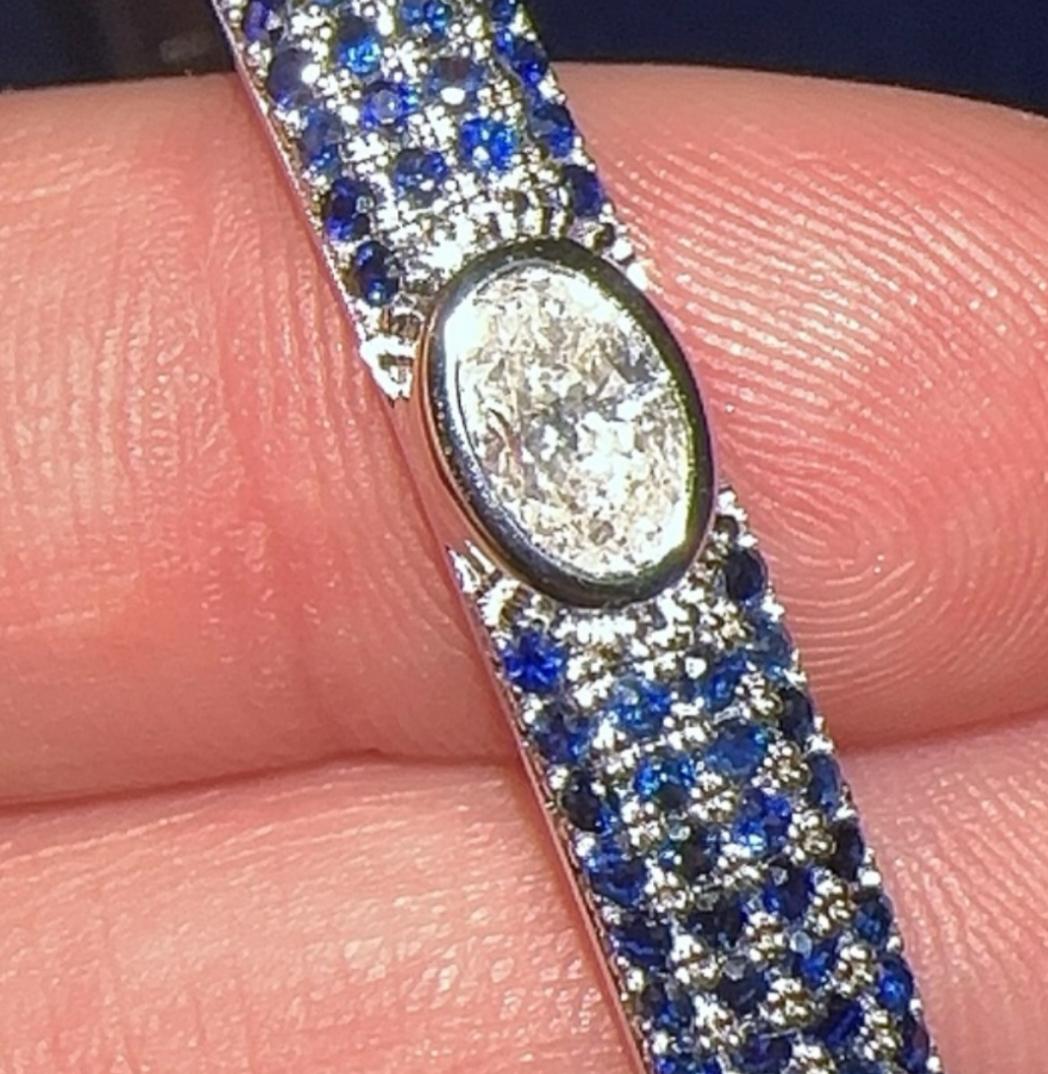 Taglio ovale Bracciale con zaffiri blu e diamanti in vendita
