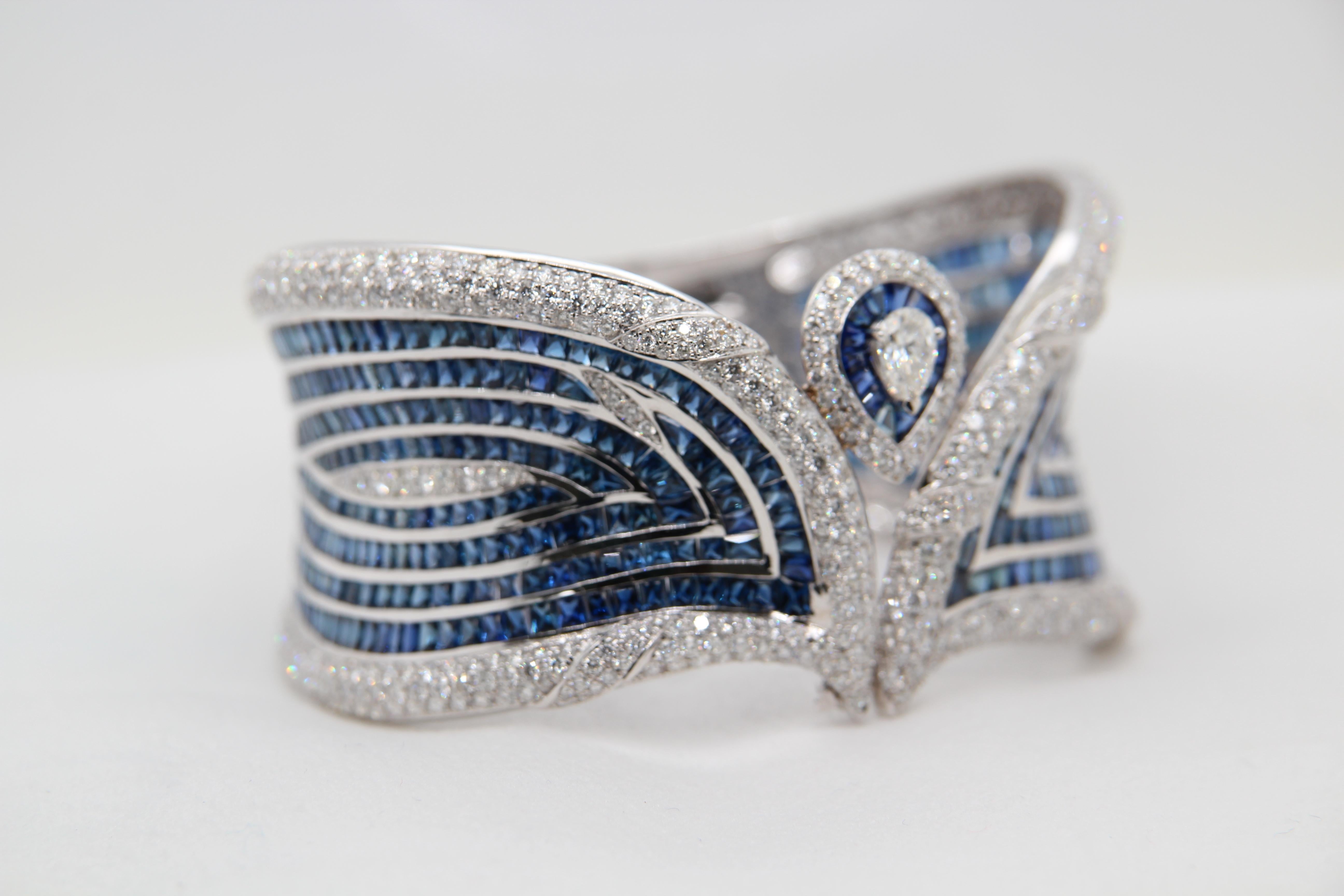 Armreif mit blauem Saphir und Diamant für Damen oder Herren