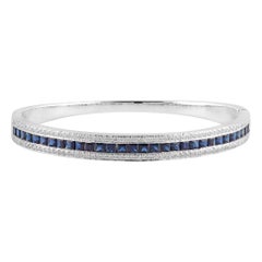 Blue Sapphire and Diamond Bangle, Set in 18 Karat White Gold