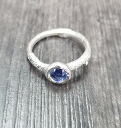 14k white gold Blue Sapphire and Diamond Bark Ring