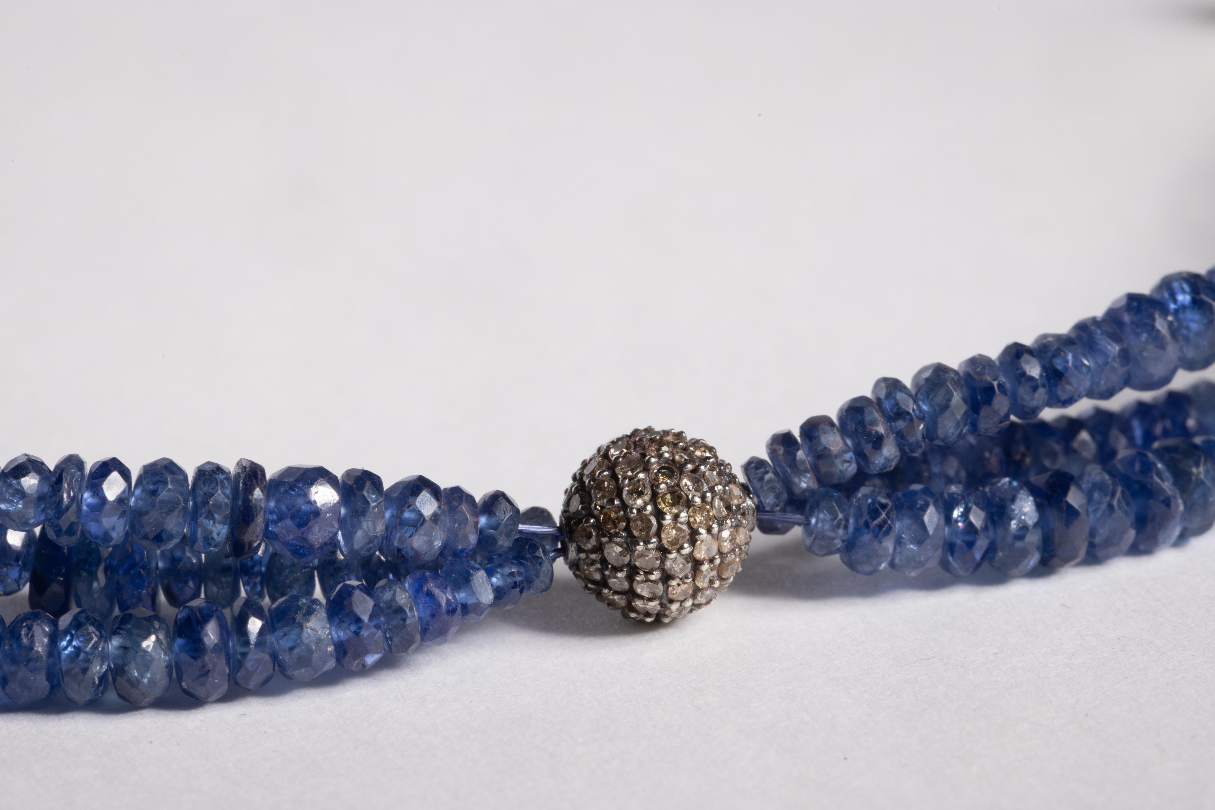 Round Cut Blue Sapphire and Diamond Beaded Bracelet by Deborah Lockhart Phillips For Sale