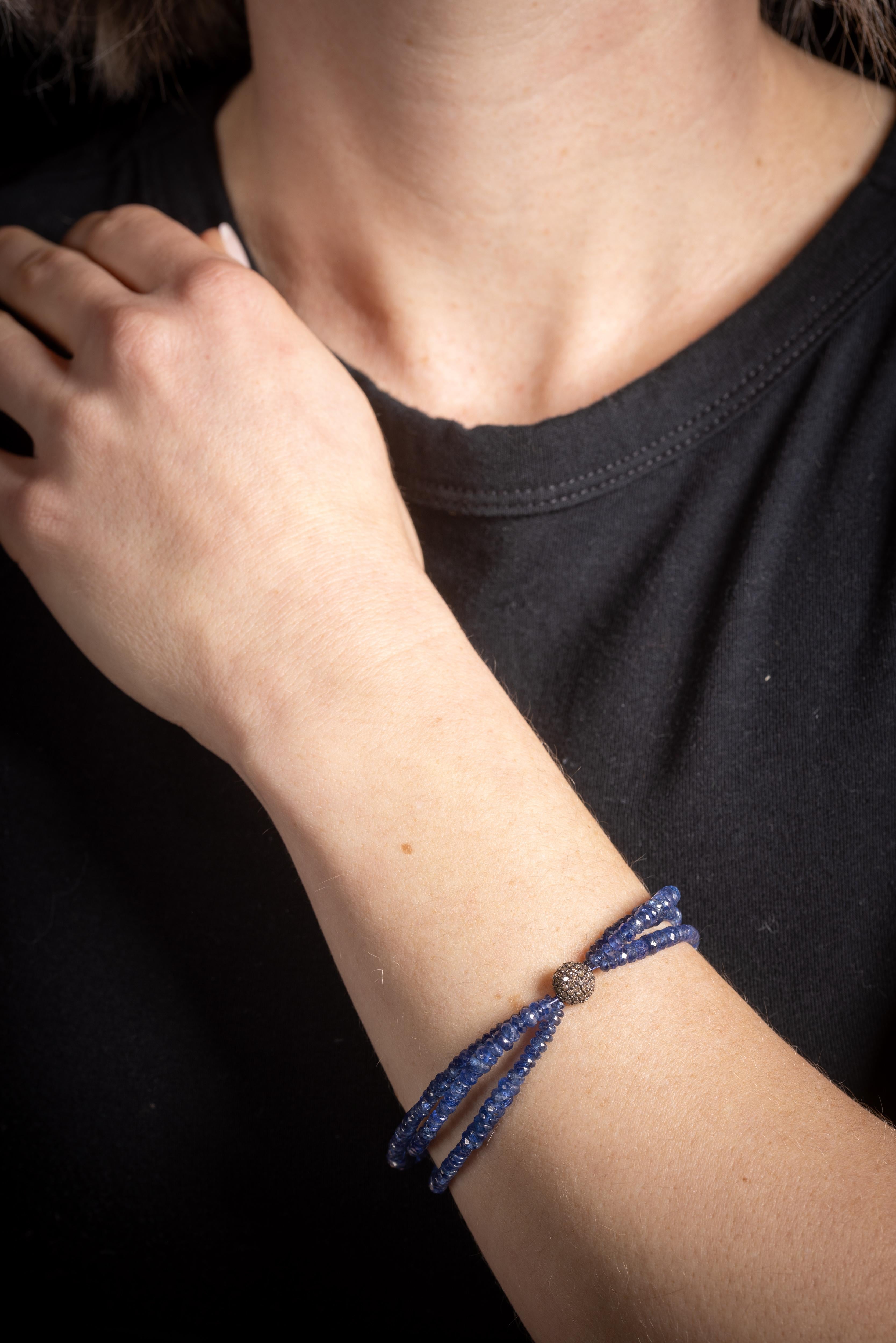 Women's or Men's Blue Sapphire and Diamond Beaded Bracelet by Deborah Lockhart Phillips For Sale