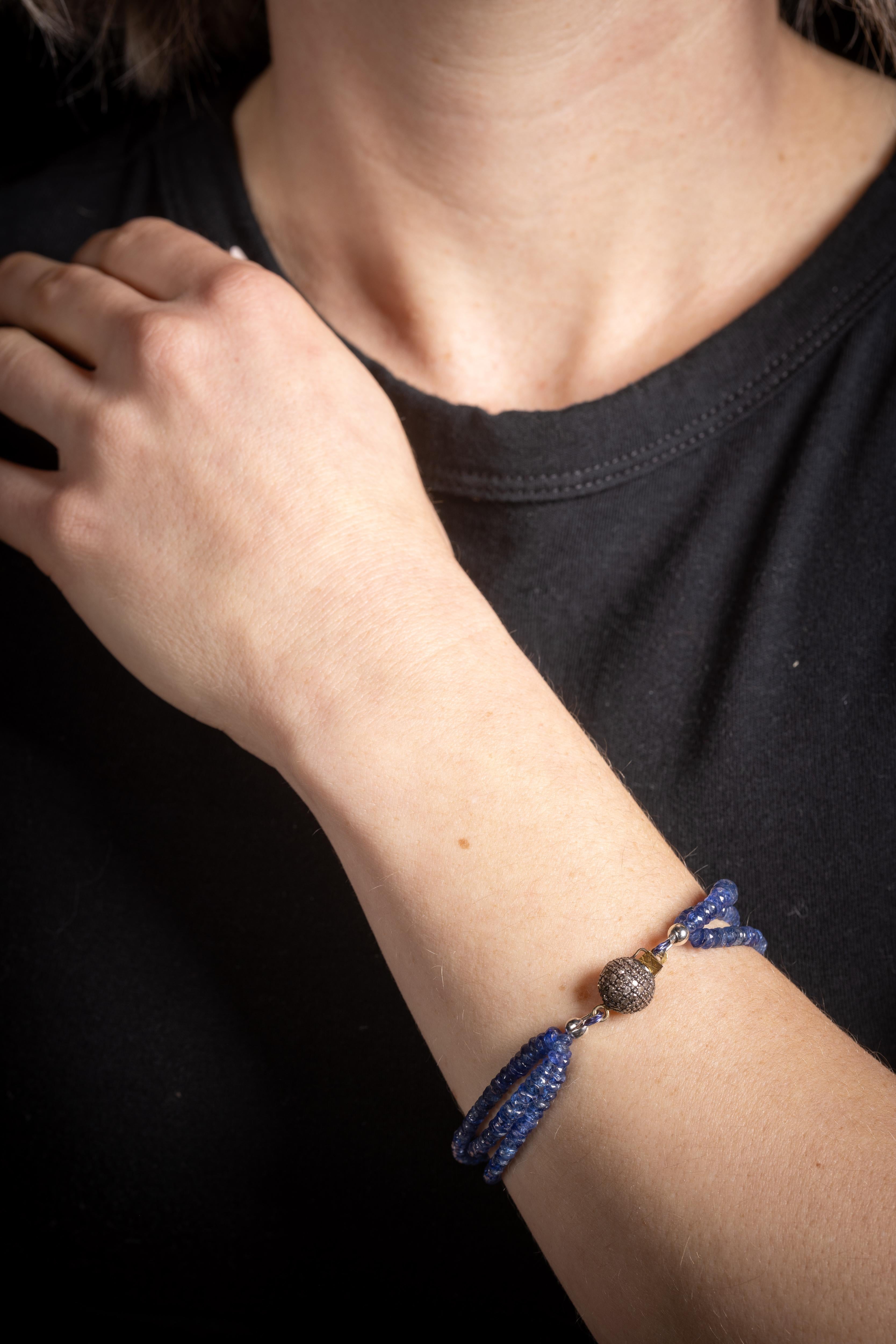Blue Sapphire and Diamond Beaded Bracelet by Deborah Lockhart Phillips For Sale 1