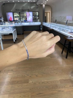 Blue Sapphire and Diamond Bezel Set Tennis Bracelet