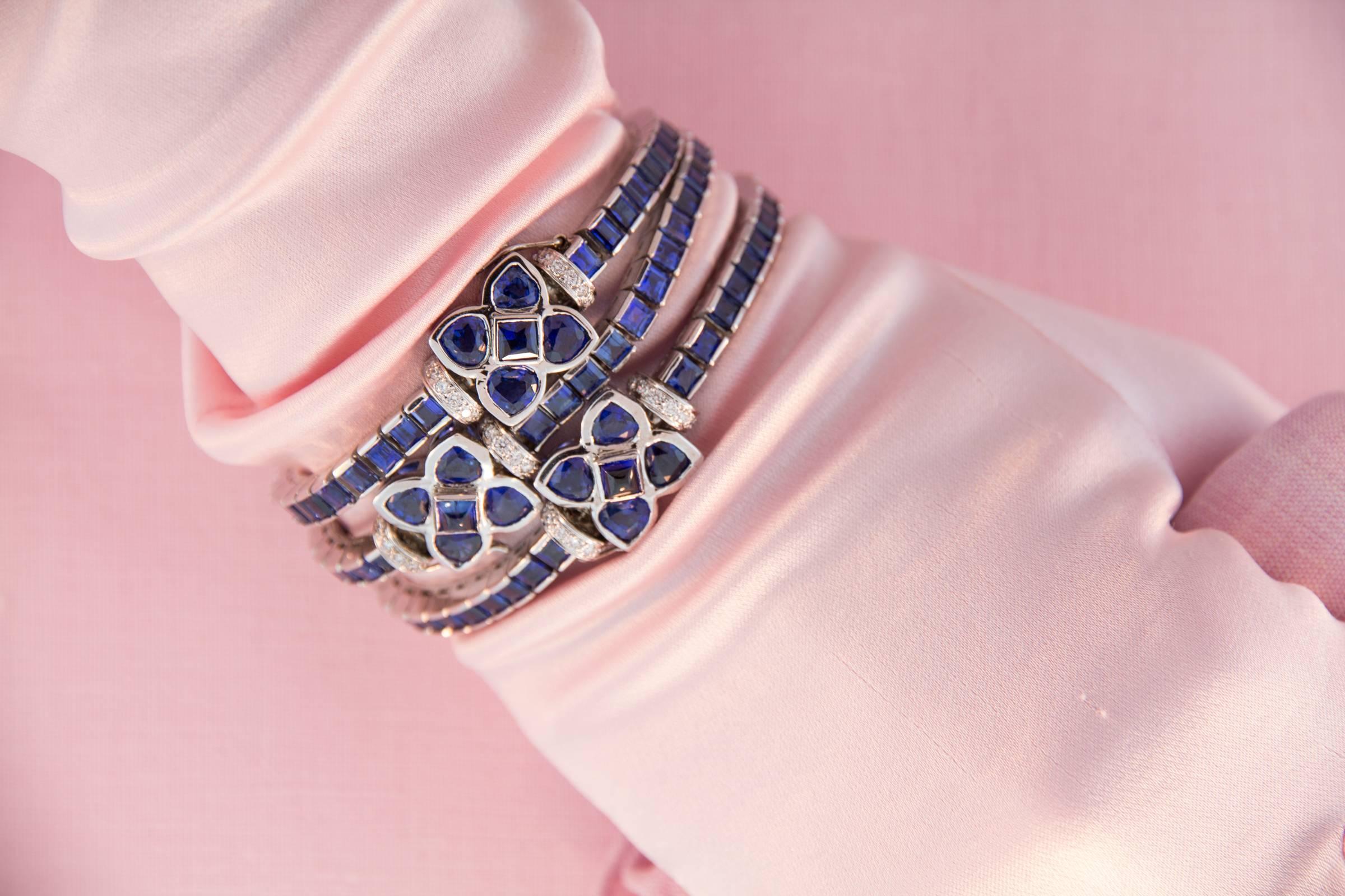 Blue Sapphire and Diamond Bracelet Design by Ella Gafter For Sale 4